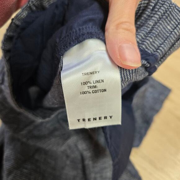 Trenery French Linen Cotton Size 12 Pants Blue Striped - Picture 5 of 9